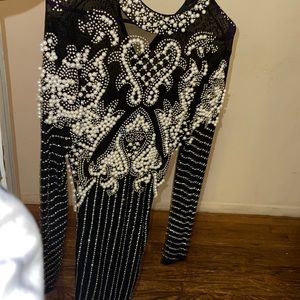 Black dress with pearls